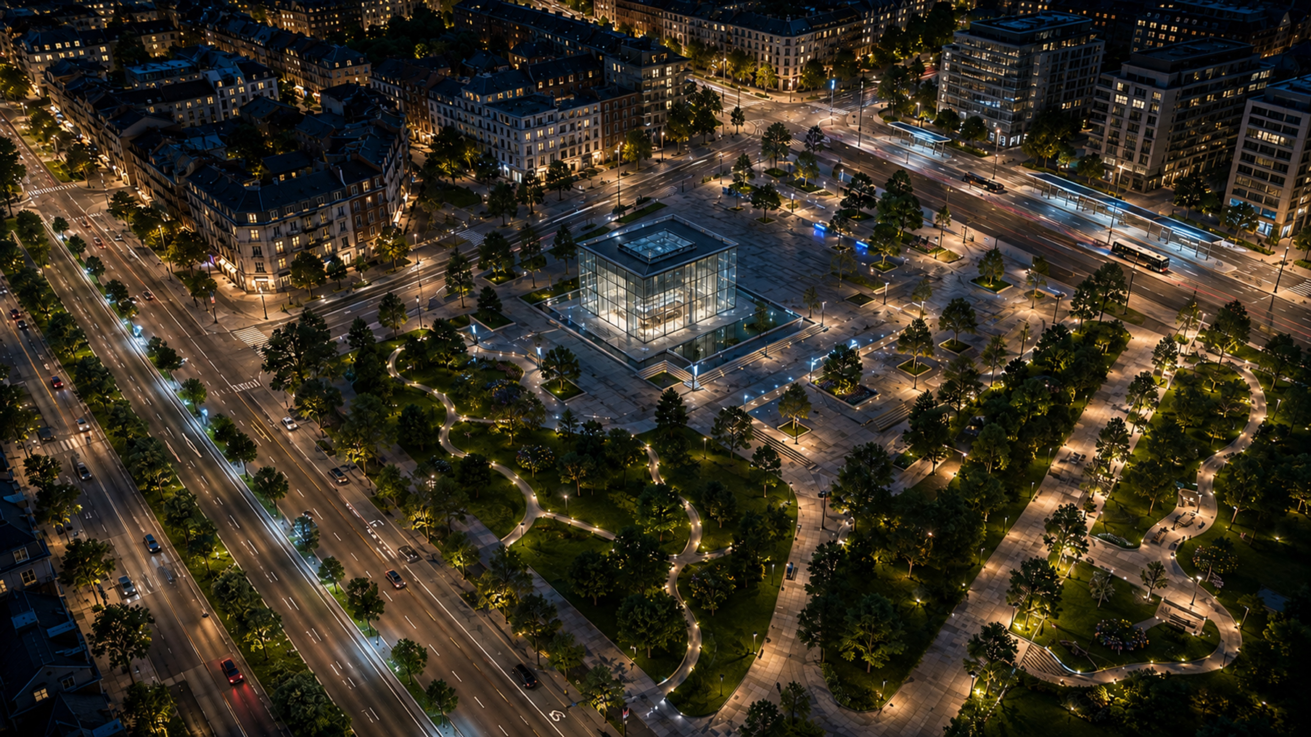 Nighttime overview of Urbio's connected smart city ecosystem